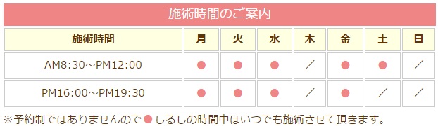 施術時間のご案内