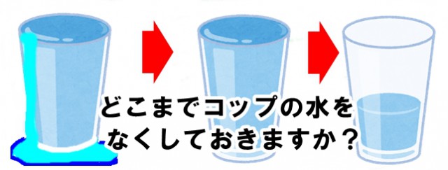 どこまでコップの水をなくしておきますか？